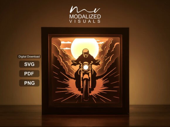 Bringing the Spirit of Freedom to Life with a Motorcycle Rider Lightbox Paper Cut