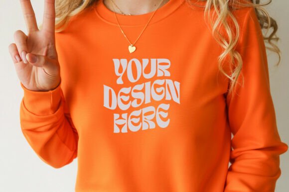 Take Your Product Displays to the Next Level with Our High-Quality Orange Gildan 18000 Sweatshirt Mockup