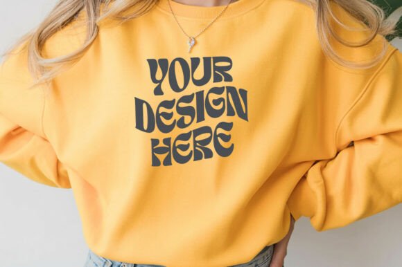 Yellow Gildan 18000 Sweatshirt Mockup: Elevate Your Product Displays